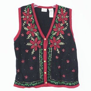 Kathie Lee Collection Poinsettia Christmas Vest M